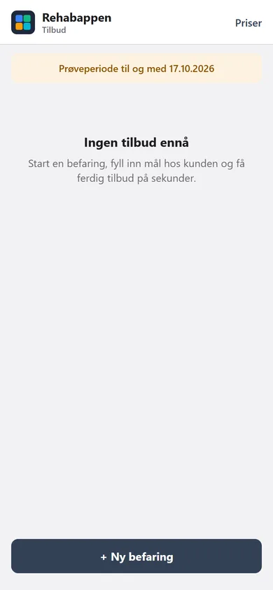 Startskjerm med gratis prøveperiode